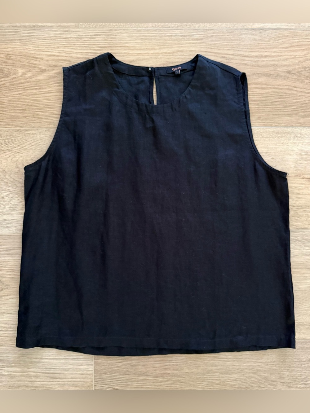Quince 100% European Linen Tank Top Size L Relaxed Boxy Black